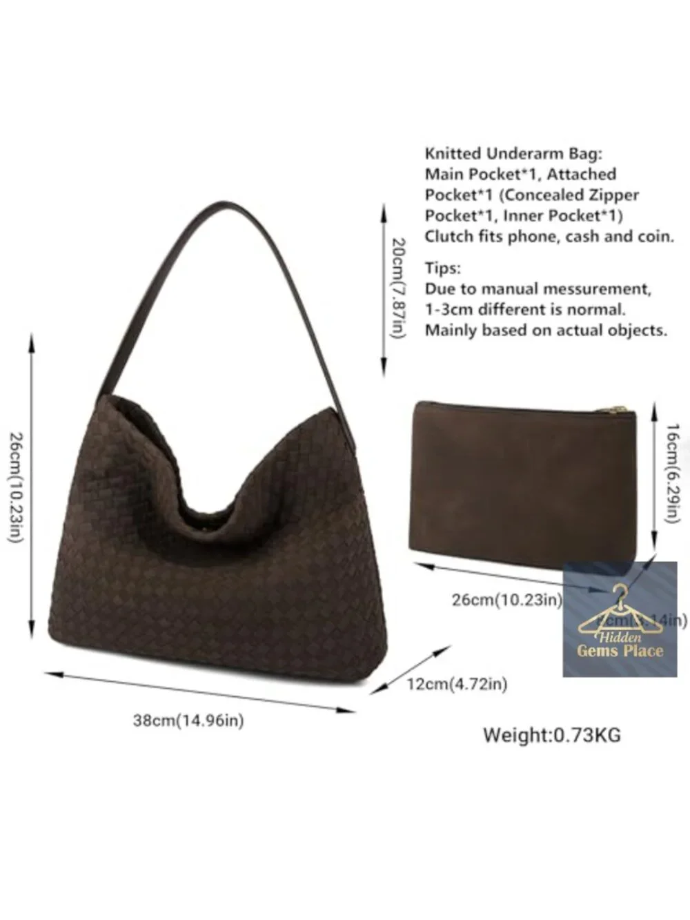 Suede Woven Top Handle Hobo Bag Tote with Magnetic Closure & Bonus Clutch